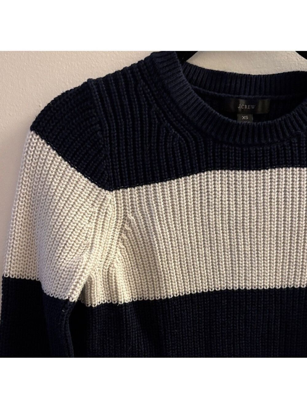 J. Crew Navy and White Striped Crew Neck Sweater - Picture 2 of 4